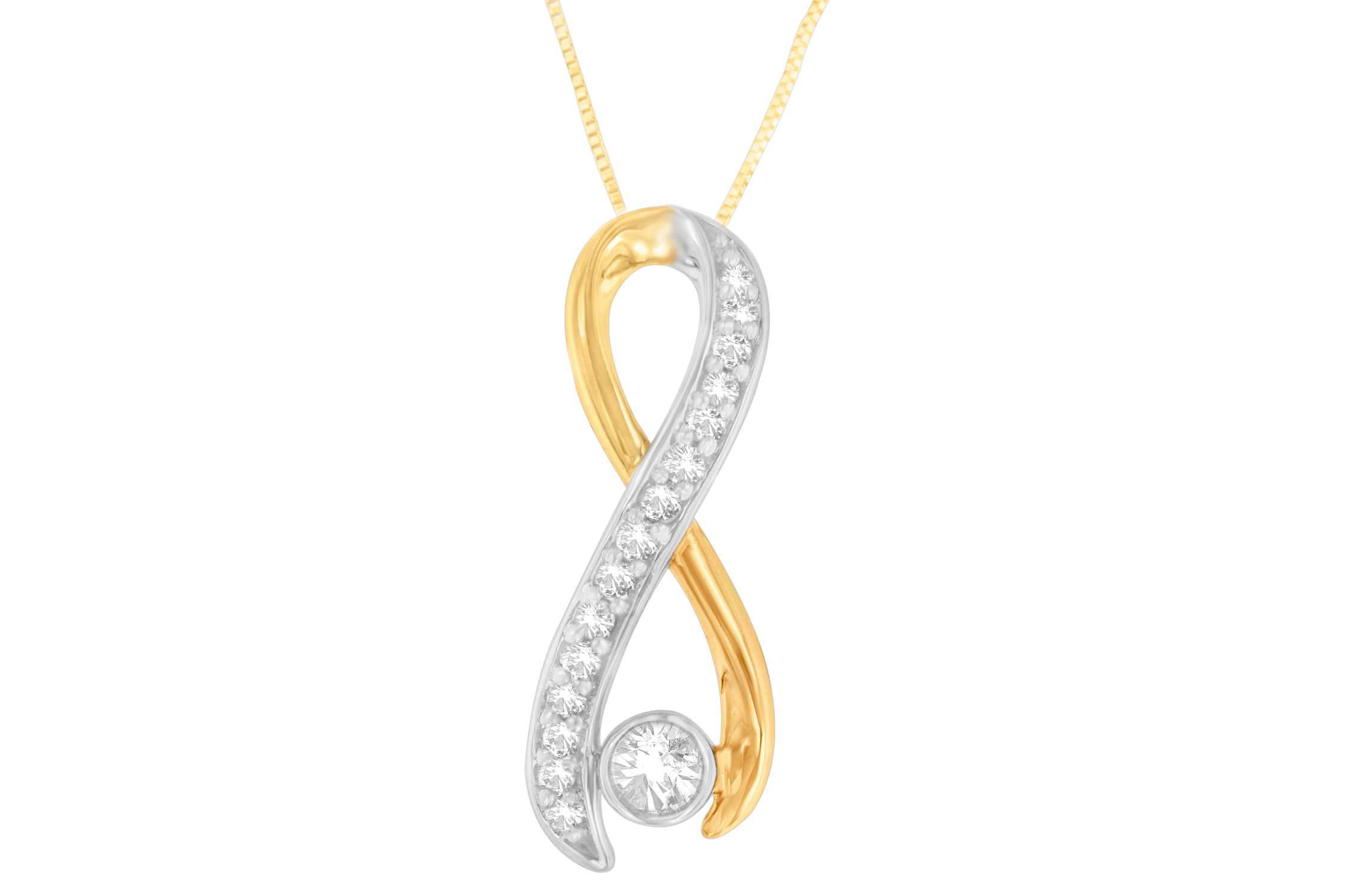 10K Two-Tone Gold 1/5 cttw Diamond Radiant Ribbon Pendant Necklace