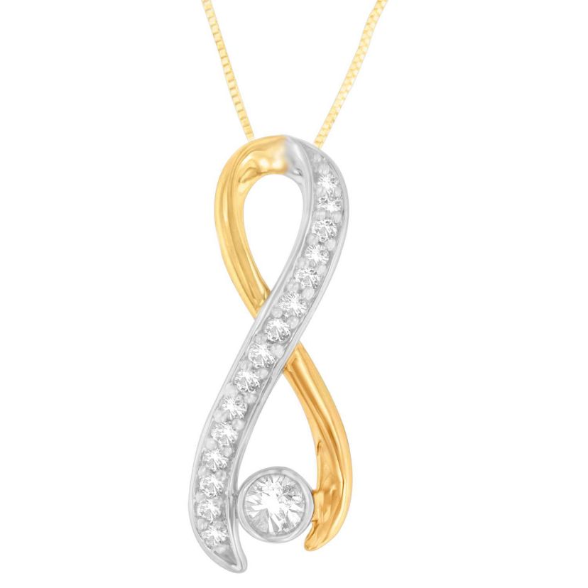 10K Two-Tone Gold 1/5 cttw Diamond Radiant Ribbon Pendant Necklace