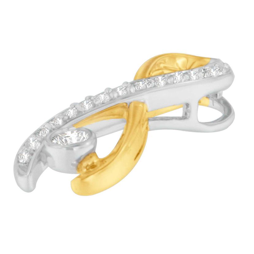10K Two-Tone Gold 1/5 cttw Diamond Radiant Ribbon Pendant Necklace