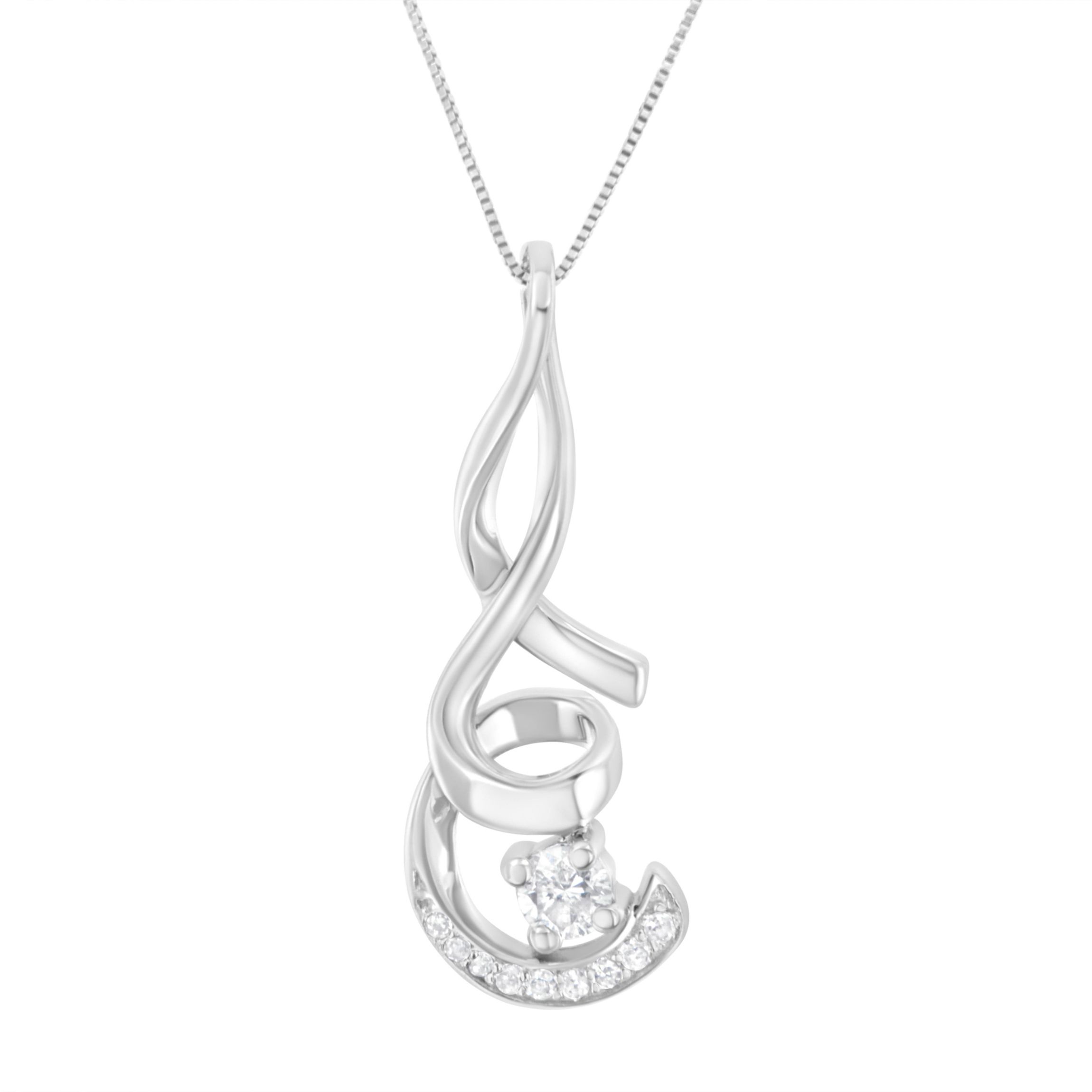 Espira 10K White Gold 1/4 cttw Round Cut Diamond Sparkling Spiral Pendant Necklace