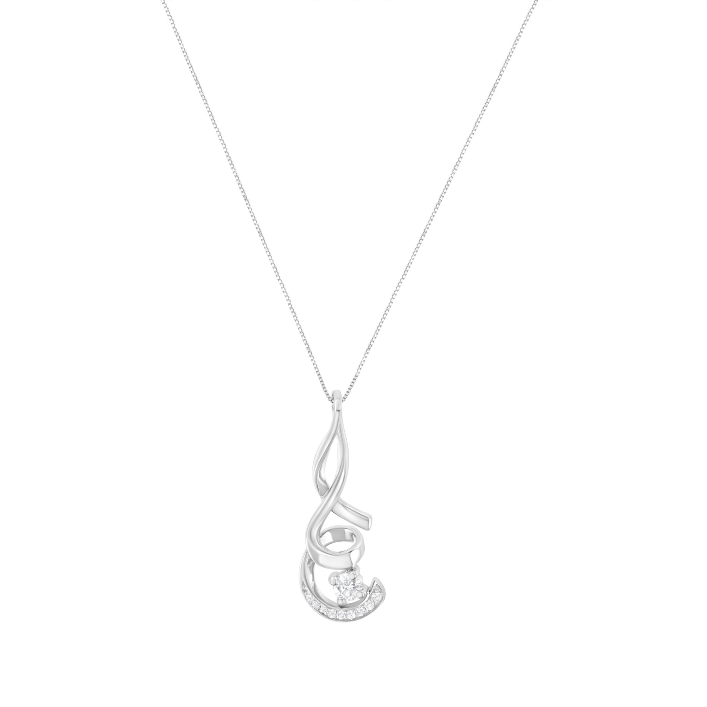 Espira 10K White Gold 1/4 cttw Round Cut Diamond Sparkling Spiral Pendant Necklace