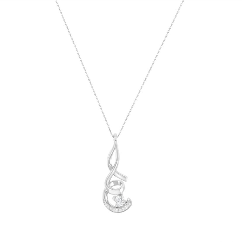 Espira 10K White Gold 1/4 cttw Round Cut Diamond Sparkling Spiral Pendant Necklace