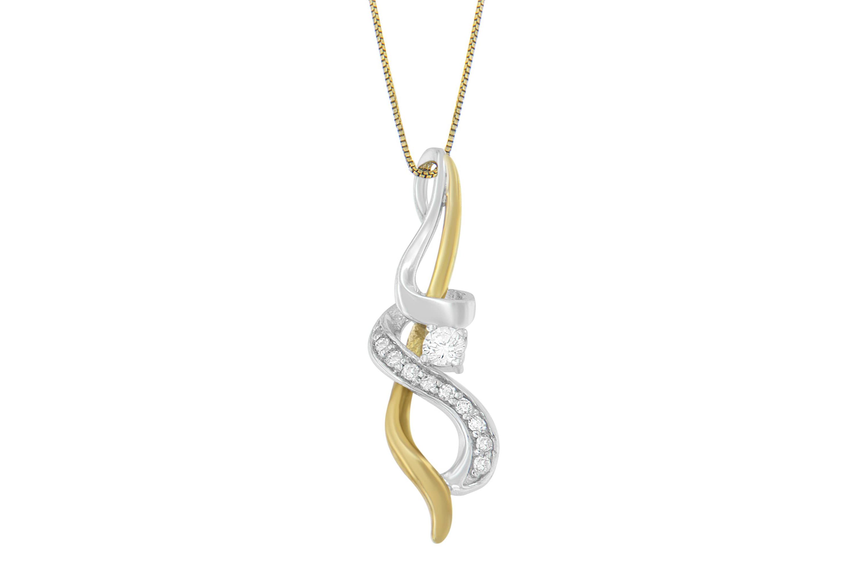 Espira 10K Two-tone Gold 1/5 cttw Diamond Intertwined Swirl Pendant Necklace
