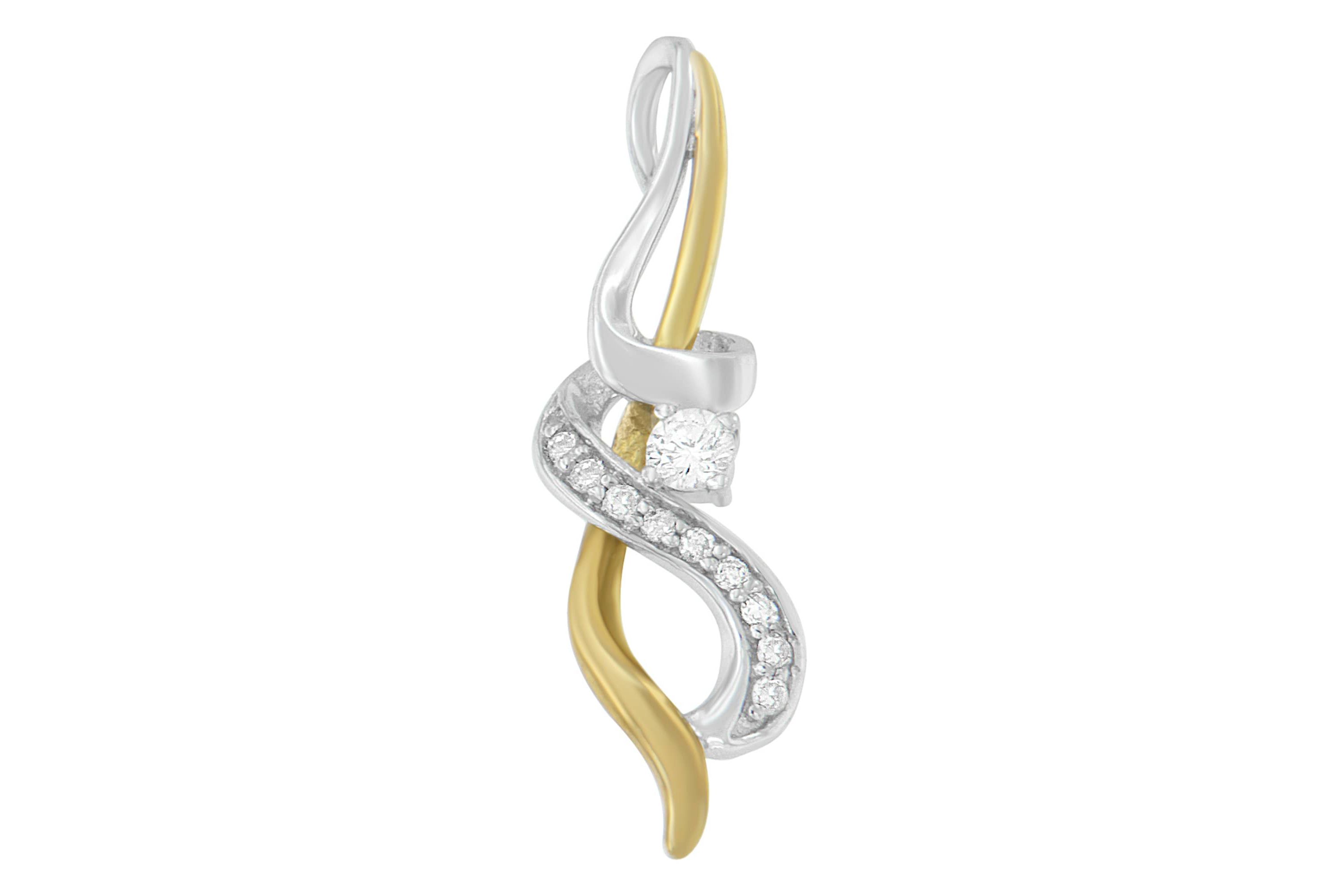 Espira 10K Two-tone Gold 1/5 cttw Diamond Intertwined Swirl Pendant Necklace
