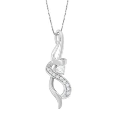 Haus of Brilliance Espira 10K White Gold 1/5 cttw Round Cut Diamond Swirl Pendant Necklace, 18 in