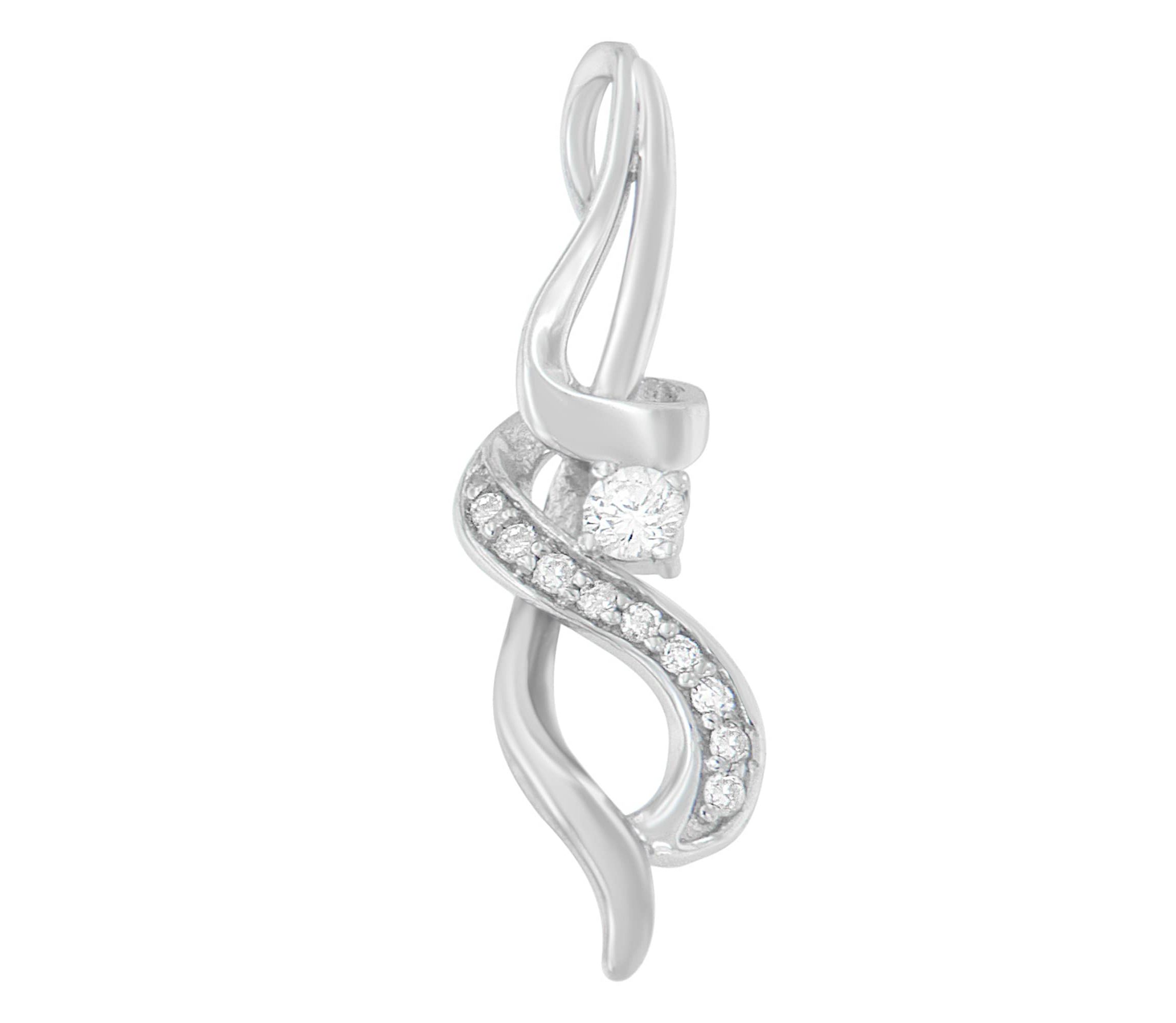 Espira 10K White Gold 1/5 cttw Round Cut Diamond Swirl Pendant Necklace