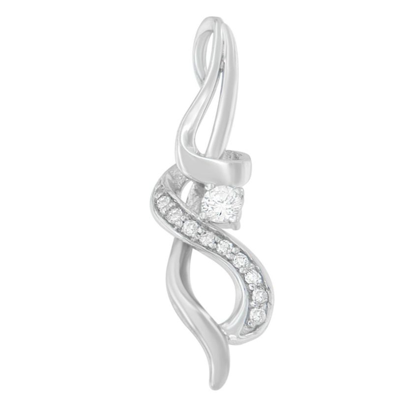 Espira 10K White Gold 1/5 cttw Round Cut Diamond Swirl Pendant Necklace