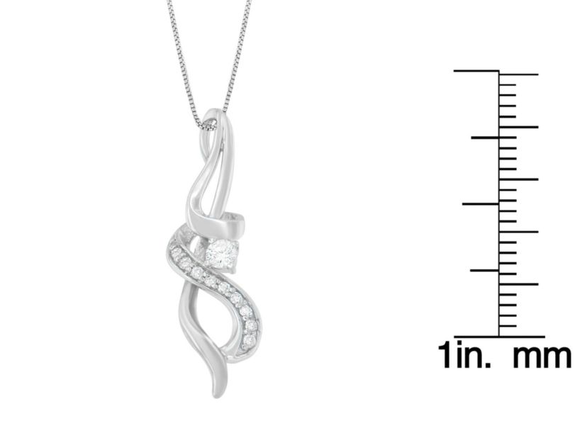 Espira 10K White Gold 1/5 cttw Round Cut Diamond Swirl Pendant Necklace