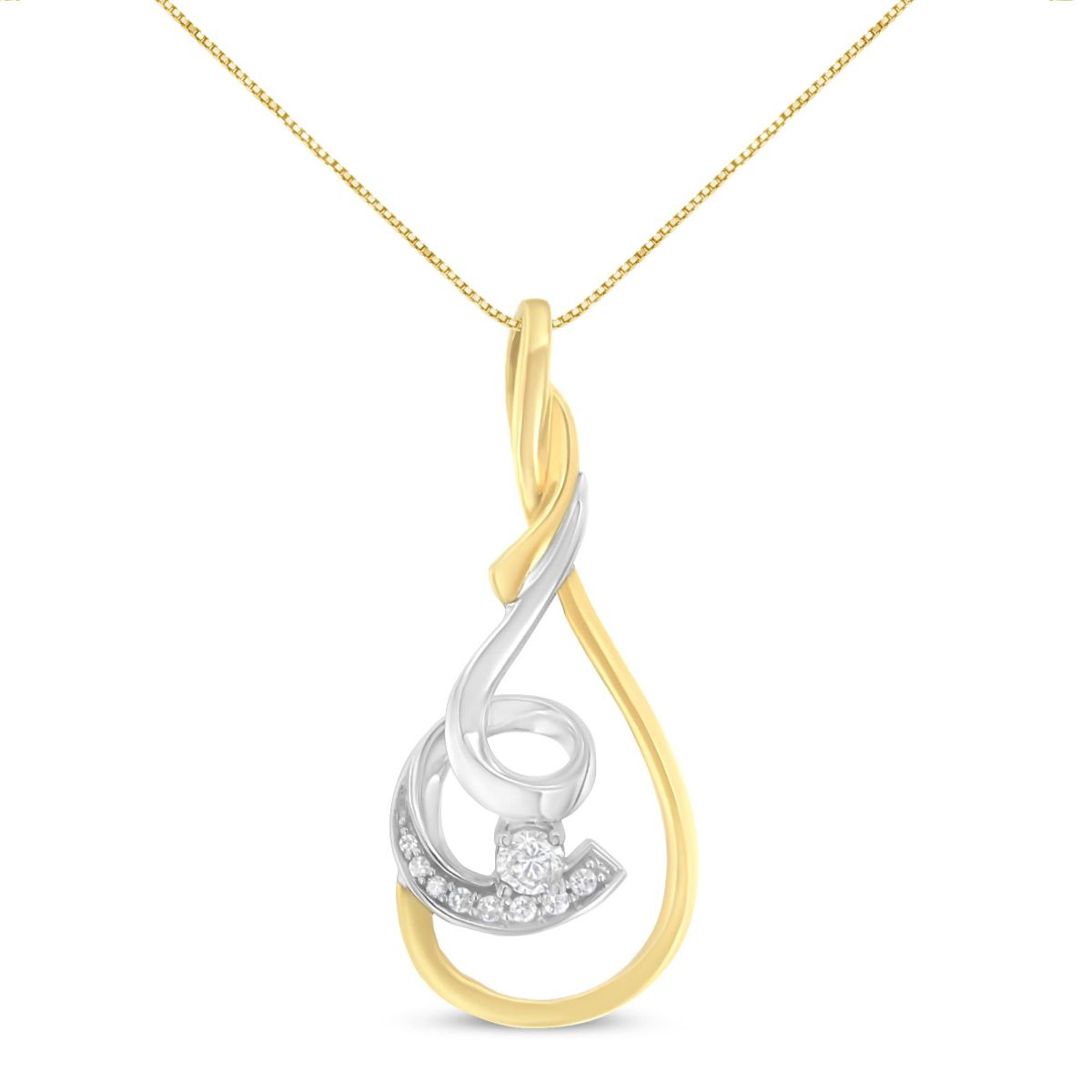 10K Two-Tone Yellow & White 1/6 Cttw Diamond Layered Spiral 18" Pendant Necklace