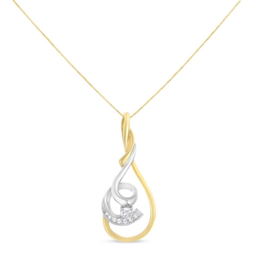 10K Two-Tone Yellow & White 1/6 Cttw Diamond Layered Spiral 18" Pendant Necklace