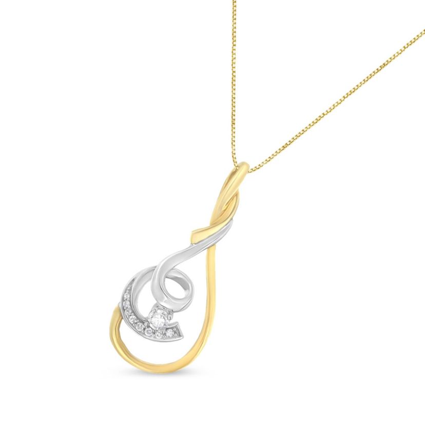 10K Two-Tone Yellow & White 1/6 Cttw Diamond Layered Spiral 18" Pendant Necklace
