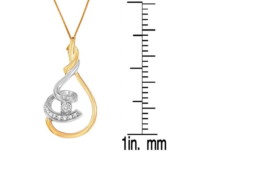 10K Two-Tone Yellow & White 1/6 Cttw Diamond Layered Spiral 18" Pendant Necklace