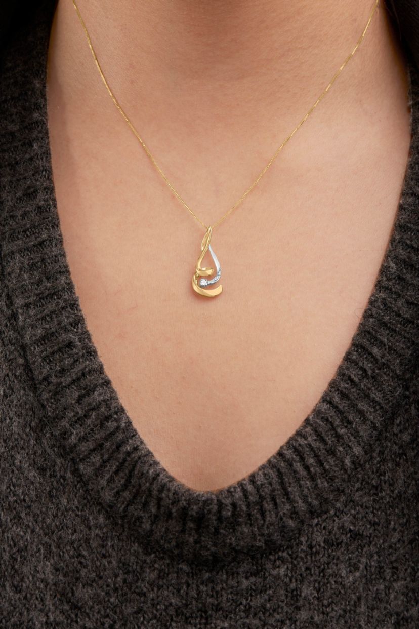 Espira 10K Two-Tone Gold 1/10 cttw Round Cut Diamond Swirl Pendant Necklace