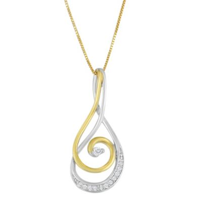 Haus of Brilliance Espira 10K Two-Tone Gold Round Cut Diamond Sparkling Spiral Pendant Necklace