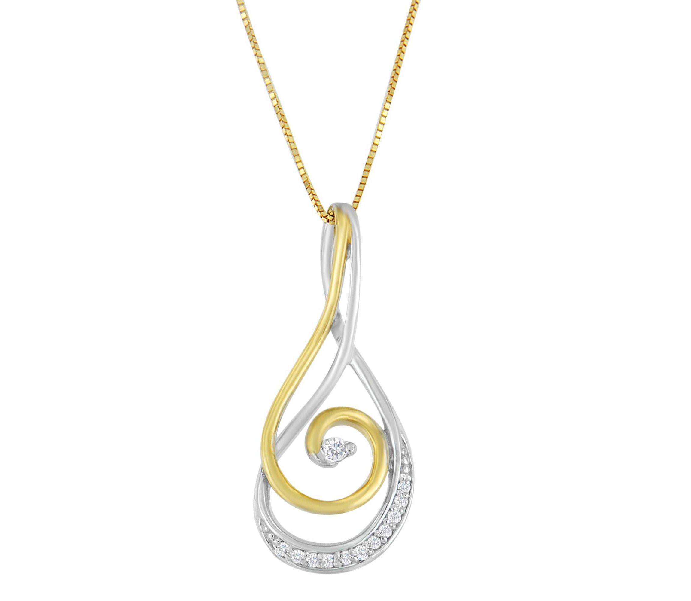 Espira 10K Two-Tone Gold Round Cut Diamond Sparkling Spiral Pendant Necklace