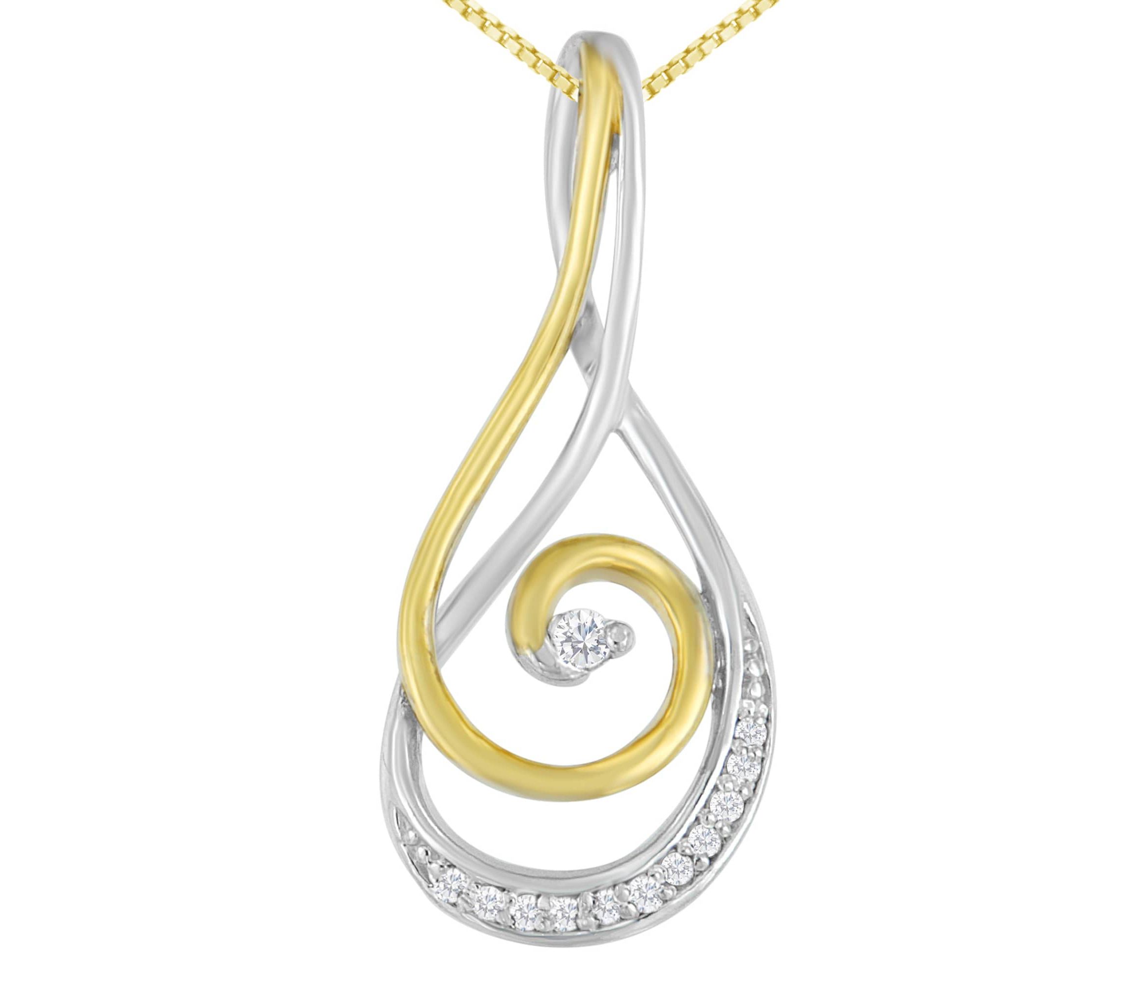Espira 10K Two-Tone Gold Round Cut Diamond Sparkling Spiral Pendant Necklace