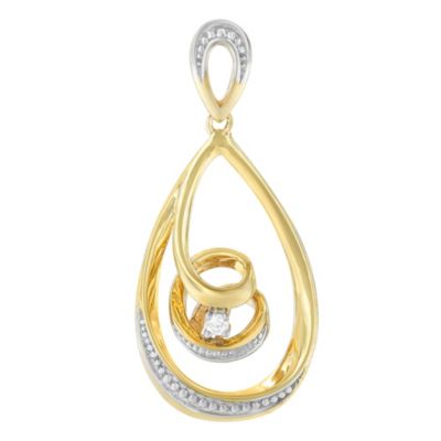 Haus of Brilliance 10K Gold Diamond-Accented Open Teardrop Twisted Curl 18" Pendant Necklace, Yellow, 18 in