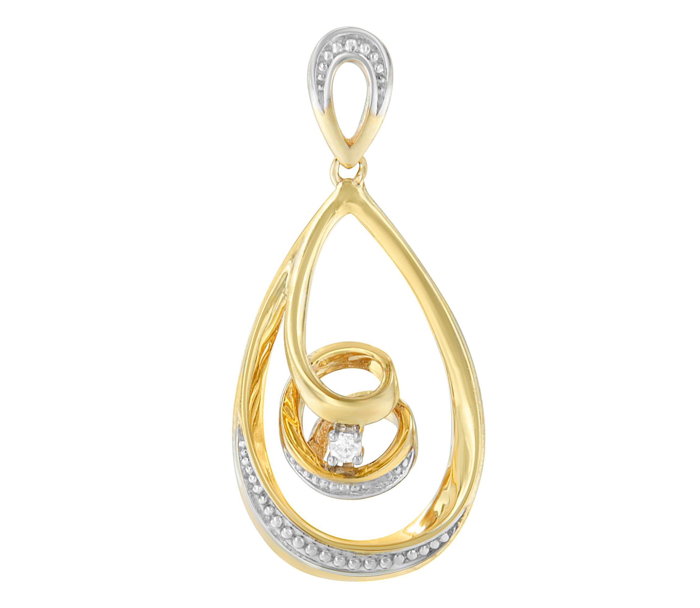 10K Gold Diamond-Accented Open Teardrop Twisted Curl 18" Pendant Necklace