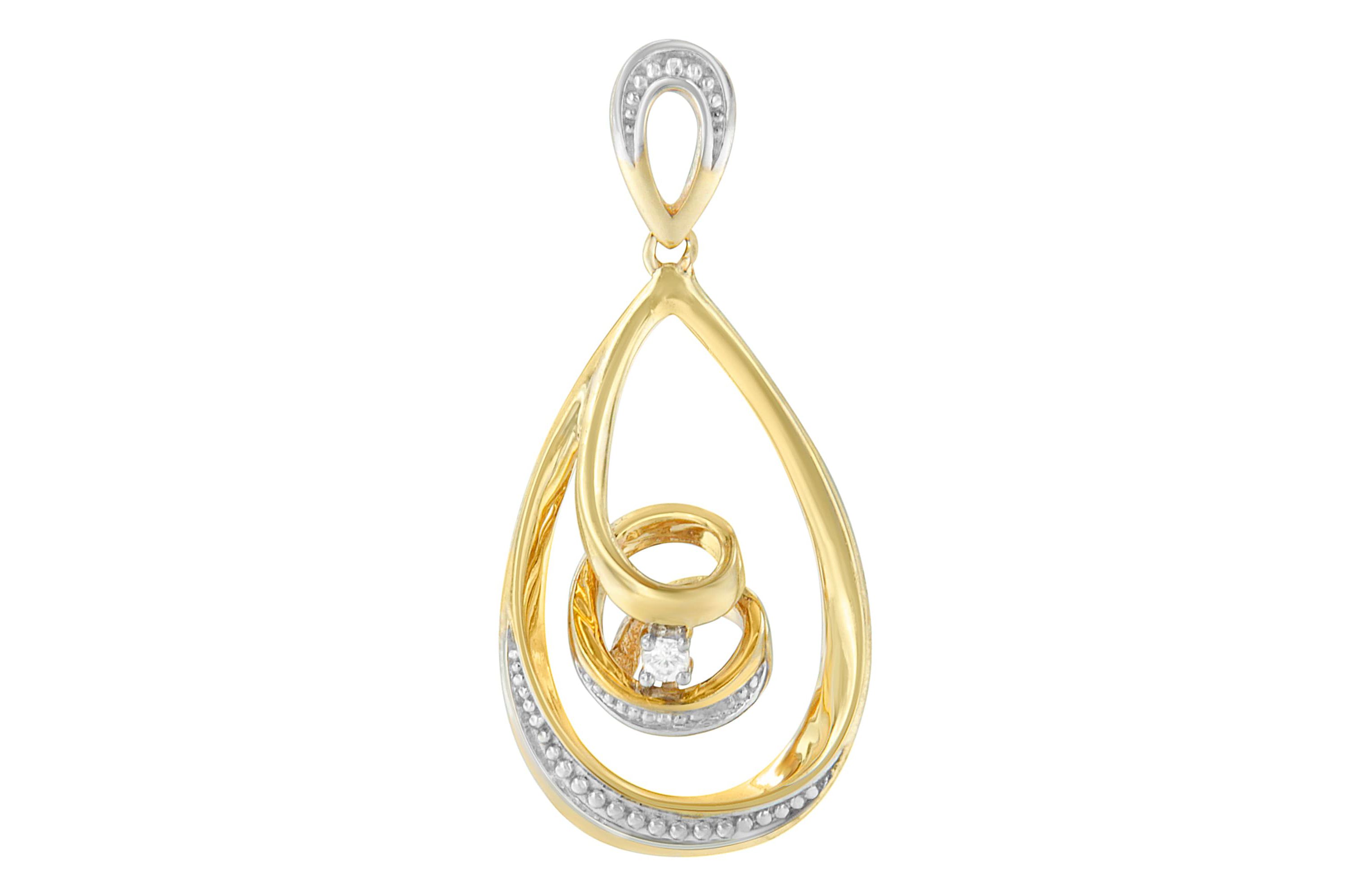 10K Gold Diamond-Accented Open Teardrop Twisted Curl 18" Pendant Necklace