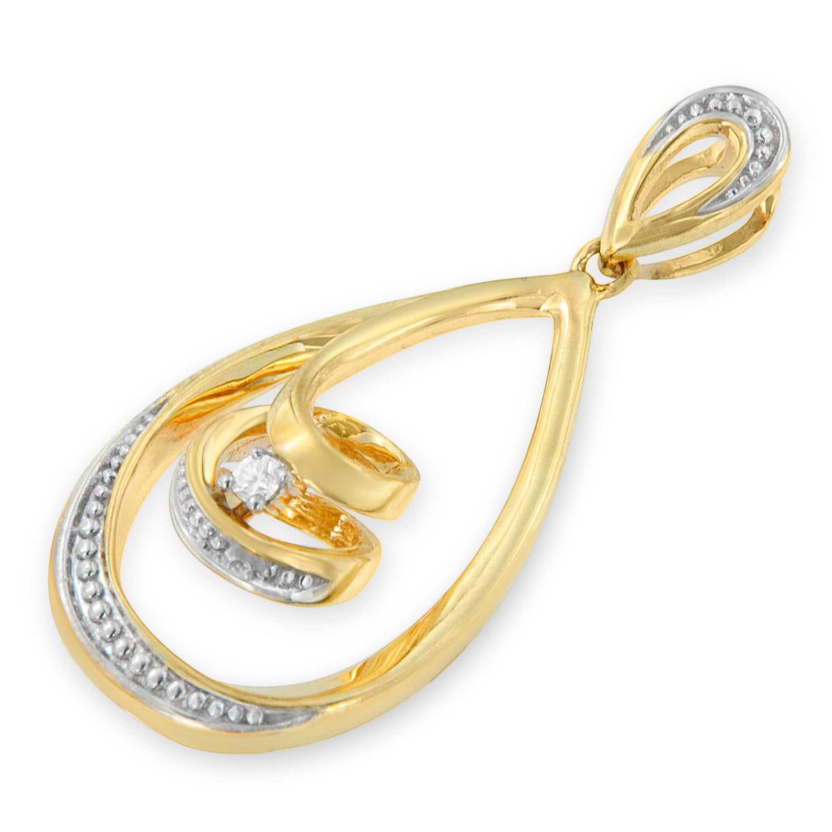 10K Gold Diamond-Accented Open Teardrop Twisted Curl 18" Pendant Necklace