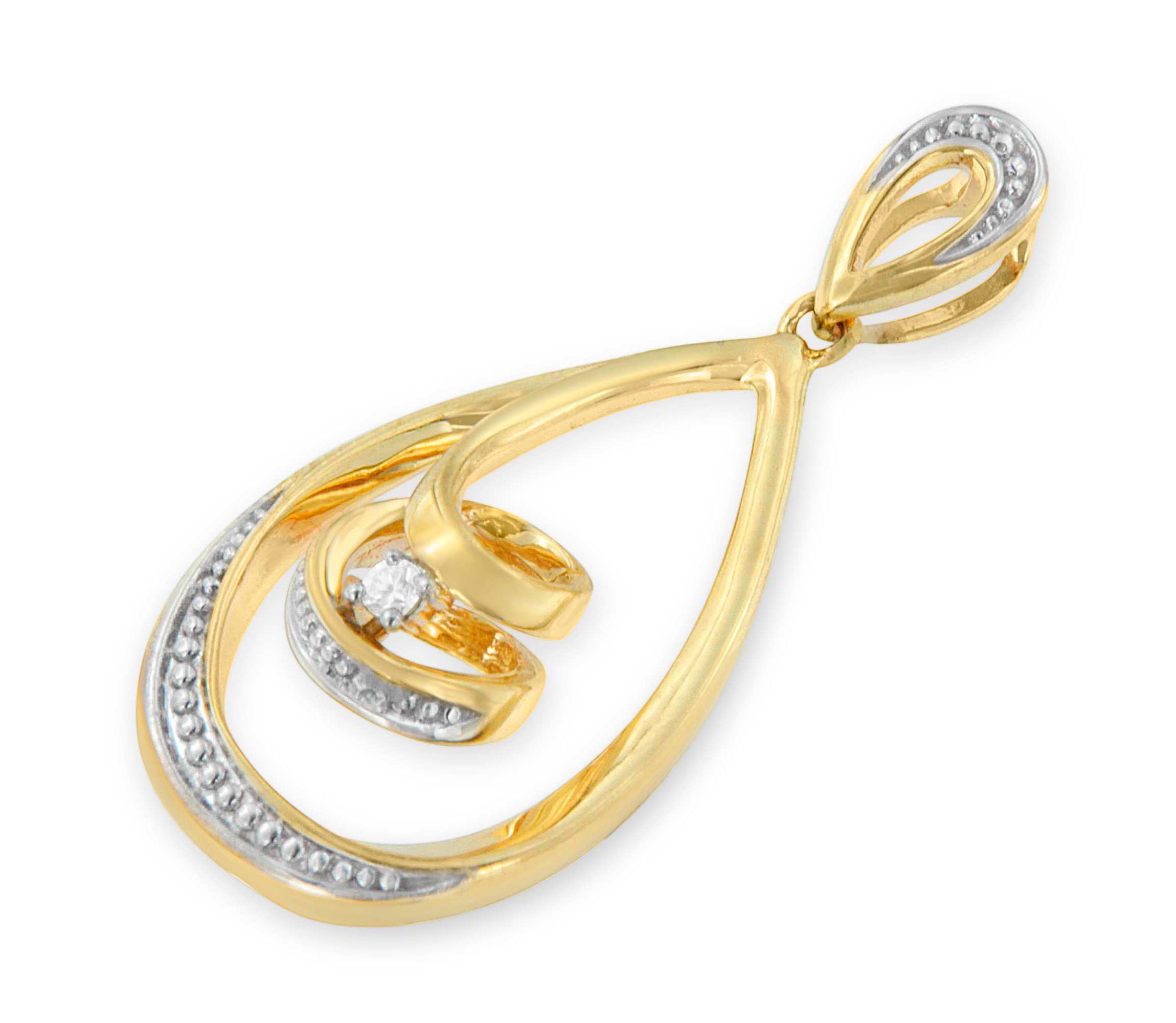 10K Gold Diamond-Accented Open Teardrop Twisted Curl 18" Pendant Necklace