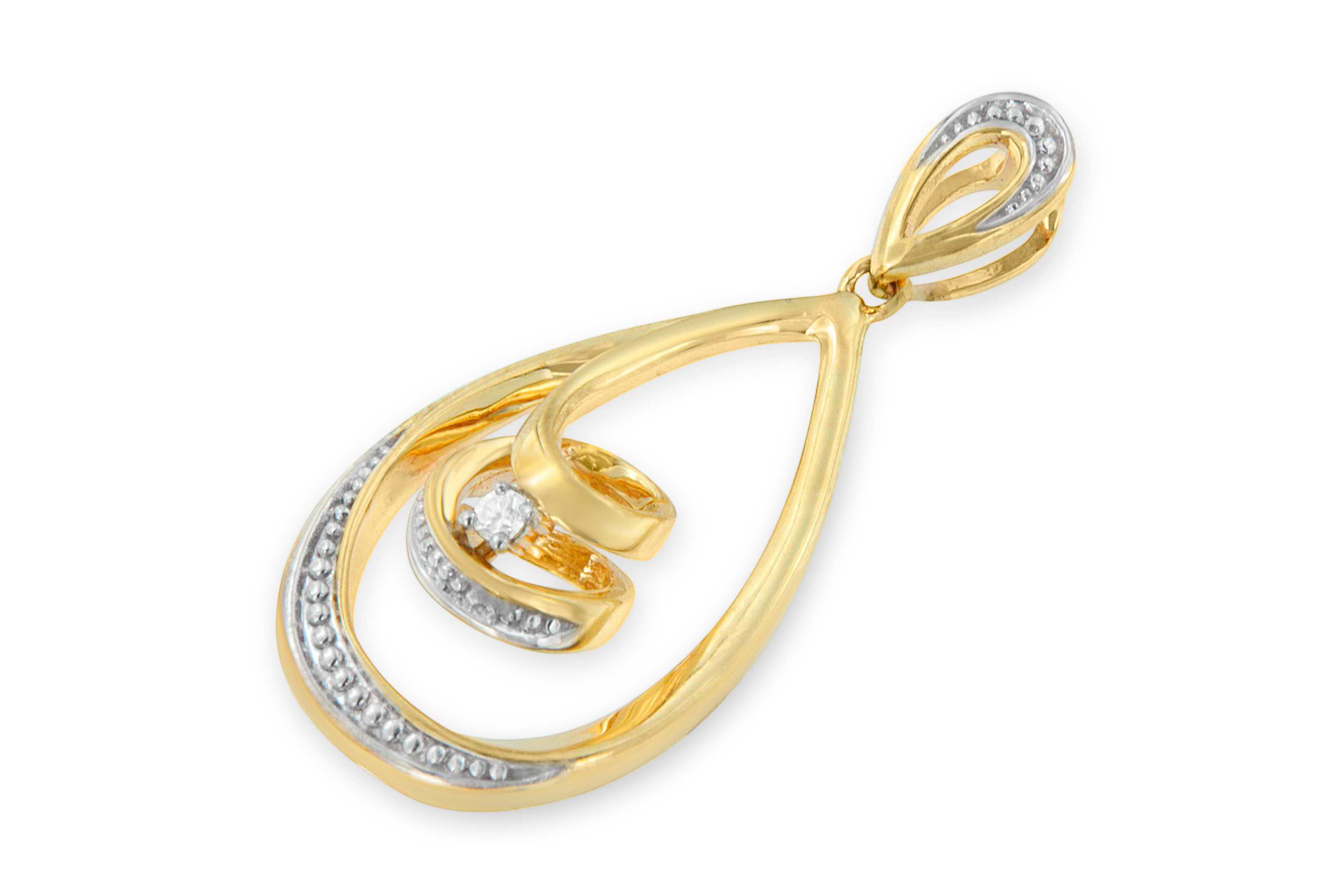 10K Gold Diamond-Accented Open Teardrop Twisted Curl 18" Pendant Necklace