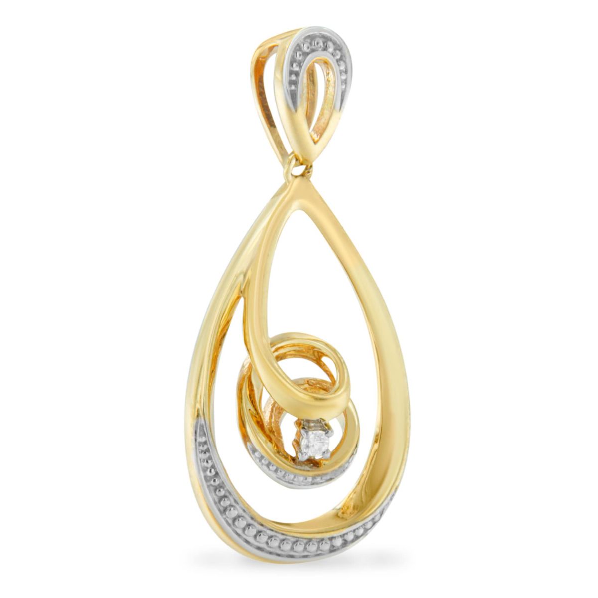 10K Gold Diamond-Accented Open Teardrop Twisted Curl 18" Pendant Necklace