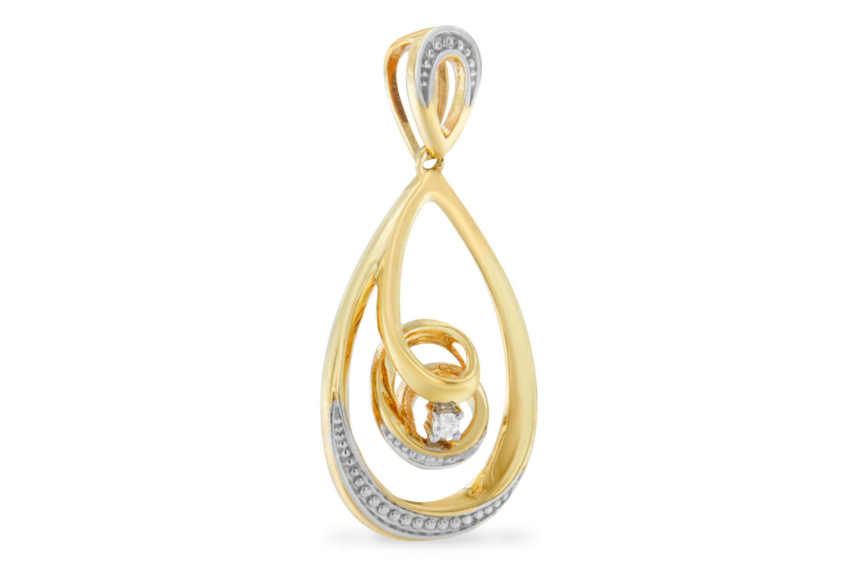 10K Gold Diamond-Accented Open Teardrop Twisted Curl 18" Pendant Necklace