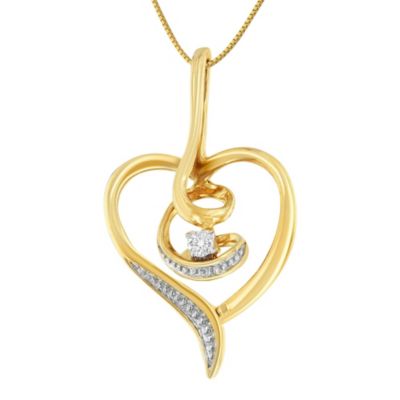 Haus of Brilliance 10K Yellow Gold .03 Cttw Diamond-Accented Diamond Swirl Open Heart Pendant Necklace, 18 in