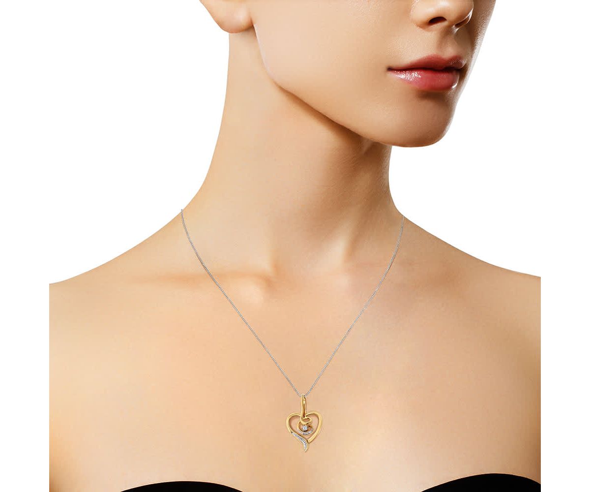10K Yellow Gold .03 Cttw Diamond-Accented Diamond Swirl Open Heart Pendant Necklace