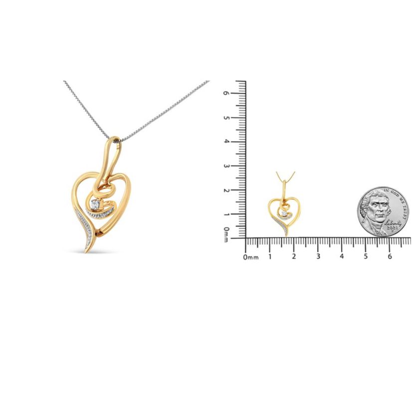 10K Yellow Gold .03 Cttw Diamond-Accented Diamond Swirl Open Heart Pendant Necklace