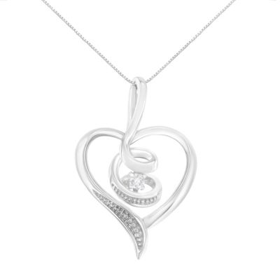 Haus of Brilliance 10K White Gold .03 Cttw Diamond-Accented Diamond Swirl Open Heart Pendant Necklace, 18 in