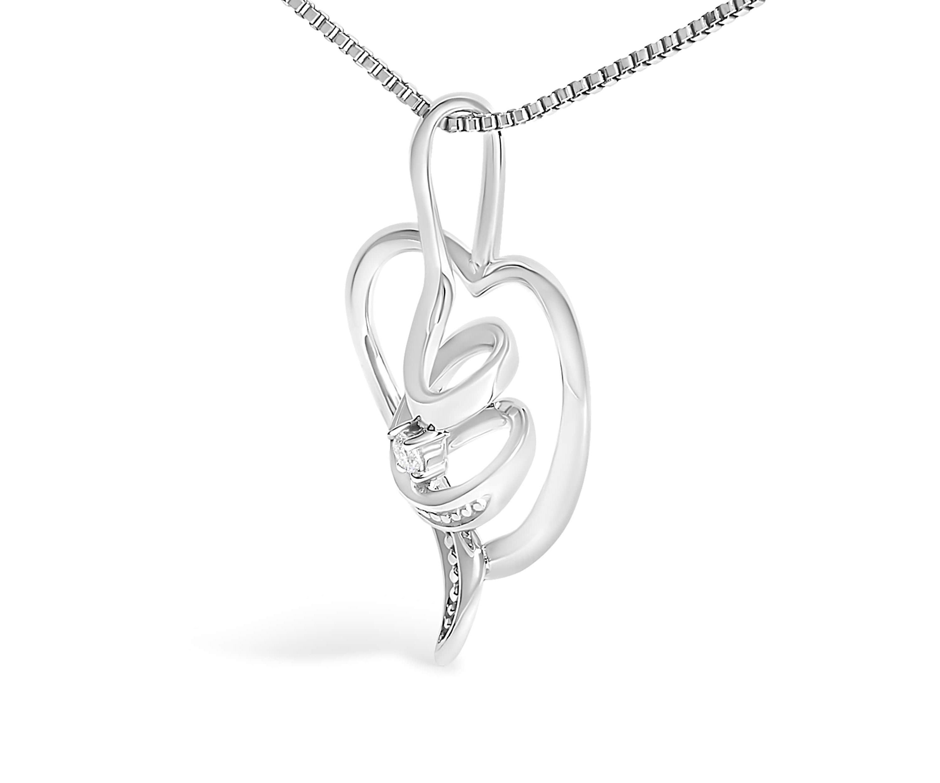 10K White Gold .03 Cttw Diamond-Accented Diamond Swirl Open Heart Pendant Necklace