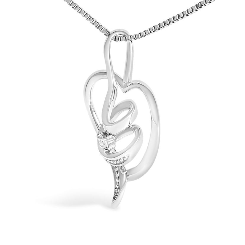 10K White Gold .03 Cttw Diamond-Accented Diamond Swirl Open Heart Pendant Necklace