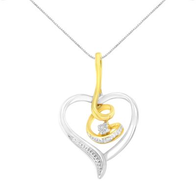 Haus of Brilliance 10K Gold Diamond-Accented Diamond Swirl Open Heart 18" Pendant Necklace, White, 18 in