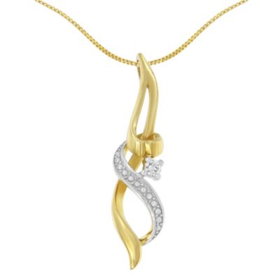 Haus of Brilliance Espira 10K Yellow Gold 1/20 cttw Round Cut Diamond Accent Swirl Pendant Necklace, 18 in