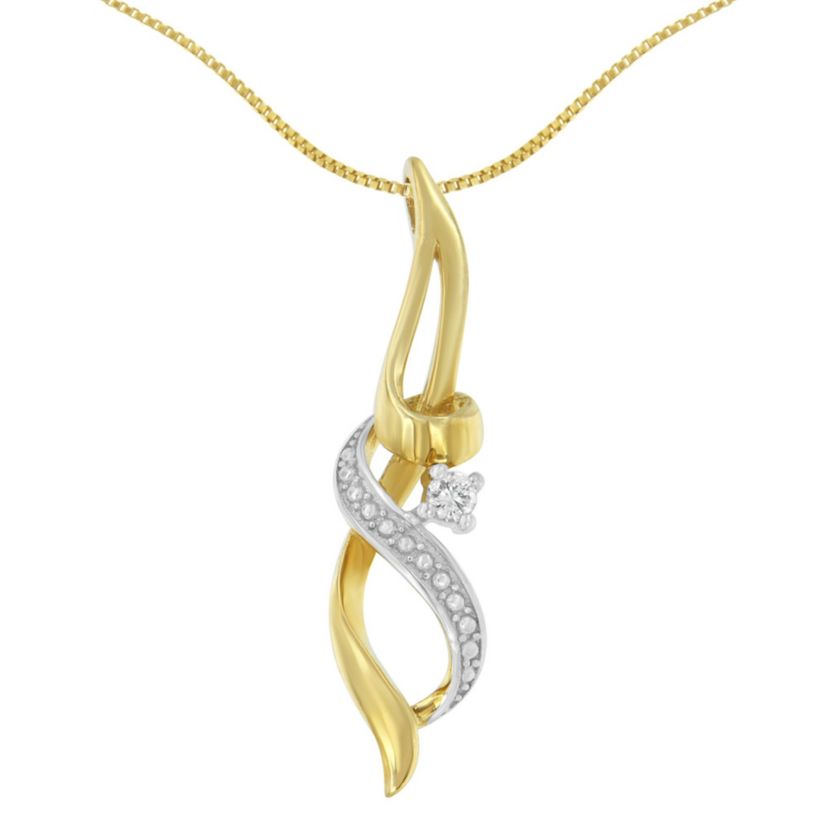 Espira 10K Yellow Gold 1/20 cttw Round Cut Diamond Accent Swirl Pendant Necklace