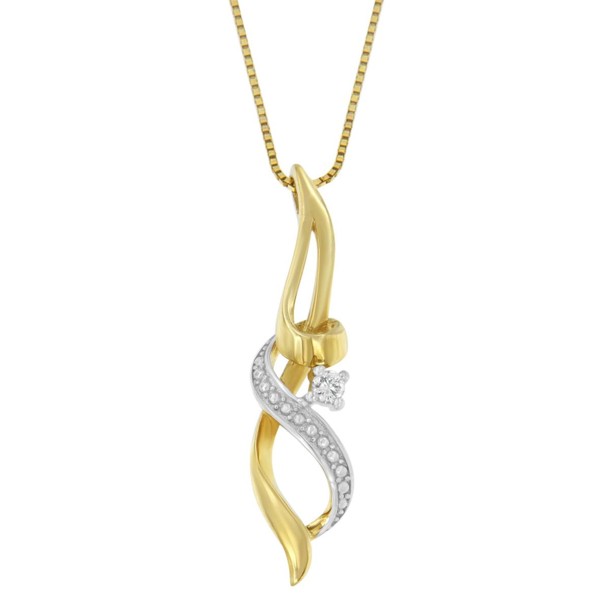 Espira 10K Yellow Gold 1/20 cttw Round Cut Diamond Accent Swirl Pendant Necklace