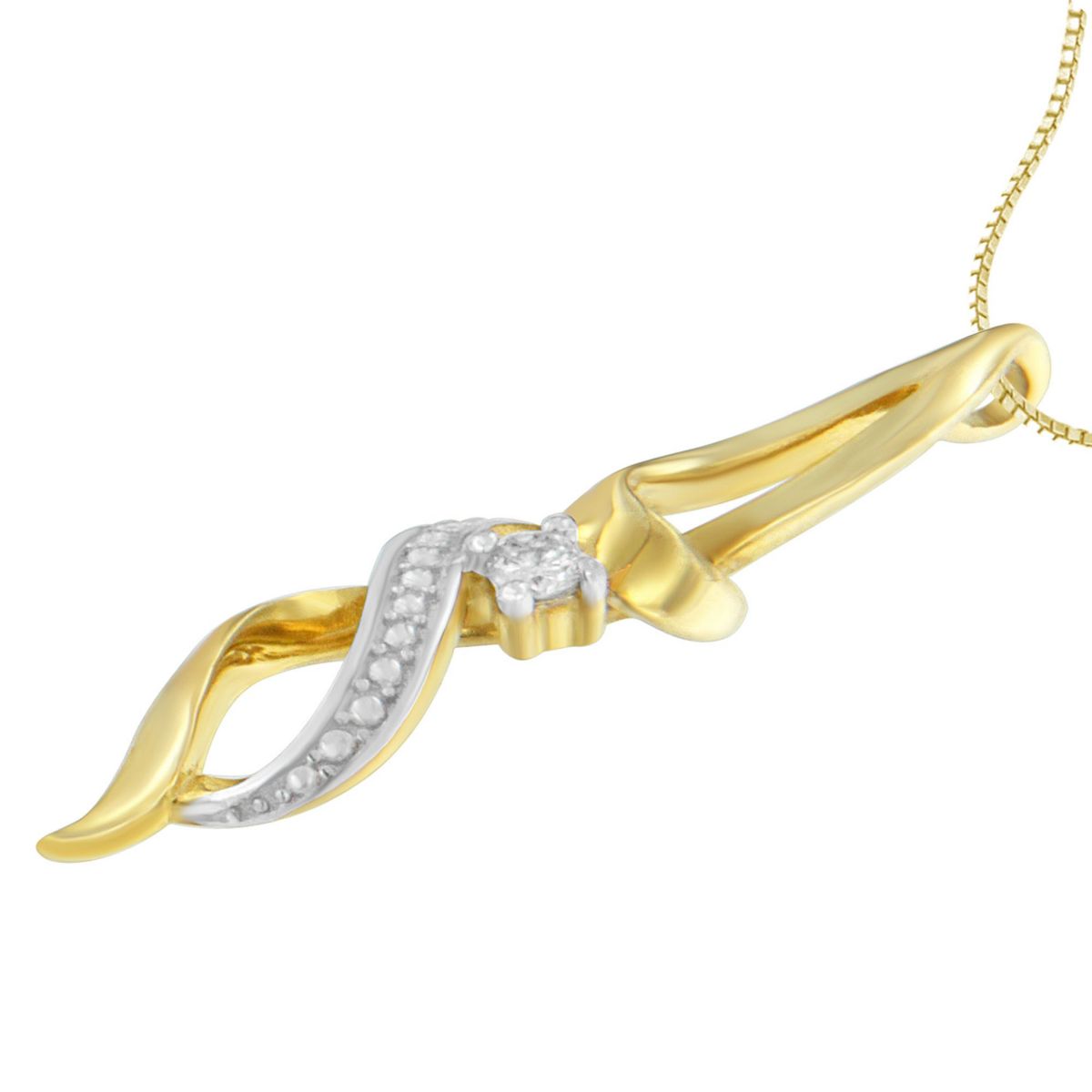 Espira 10K Yellow Gold 1/20 cttw Round Cut Diamond Accent Swirl Pendant Necklace