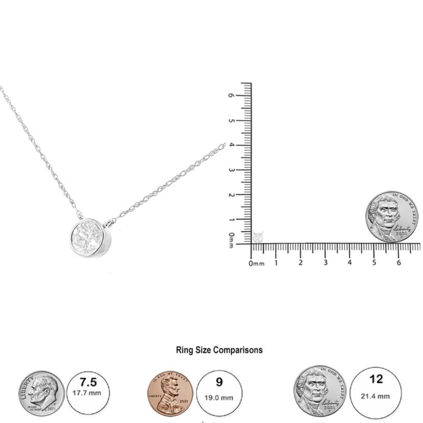 10K White Gold 1/5 Carat Diamond Modern Bezel-Set Solitaire 16"-18" Pendant Necklace