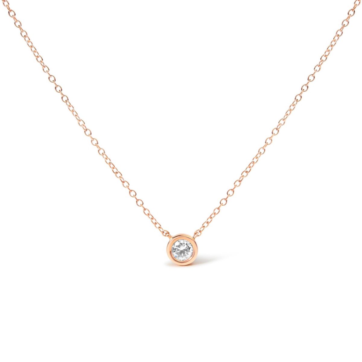 10K Rose Gold 1/2 Carat Diamond Modern Bezel-Set Solitaire 16"-18" Pendant Necklace