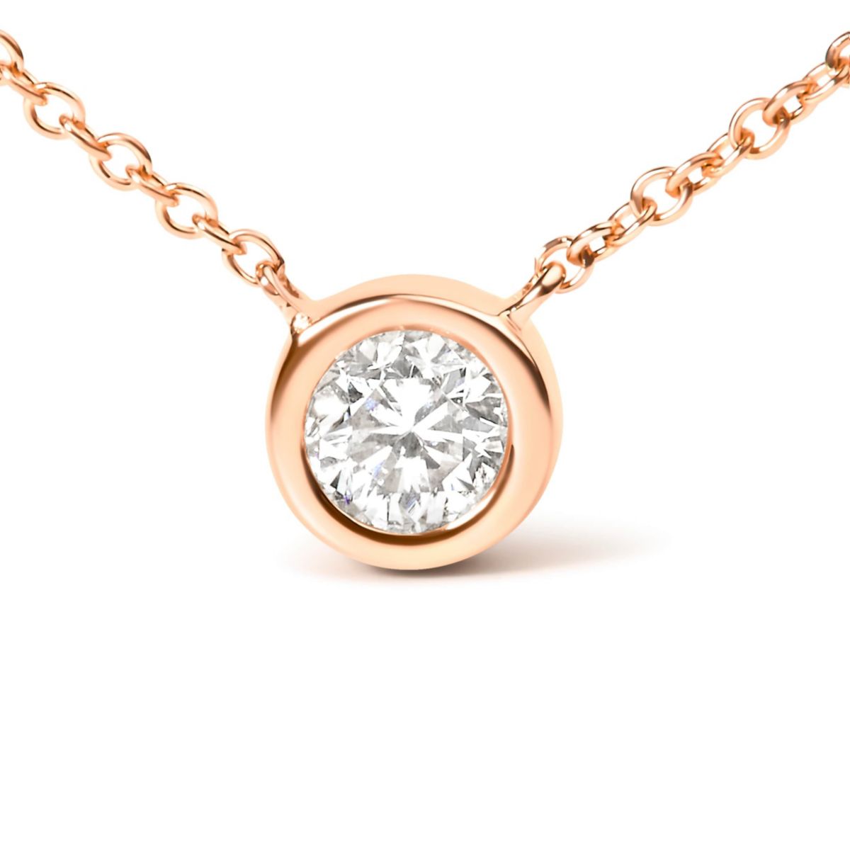 10K Rose Gold 1/2 Carat Diamond Modern Bezel-Set Solitaire 16"-18" Pendant Necklace