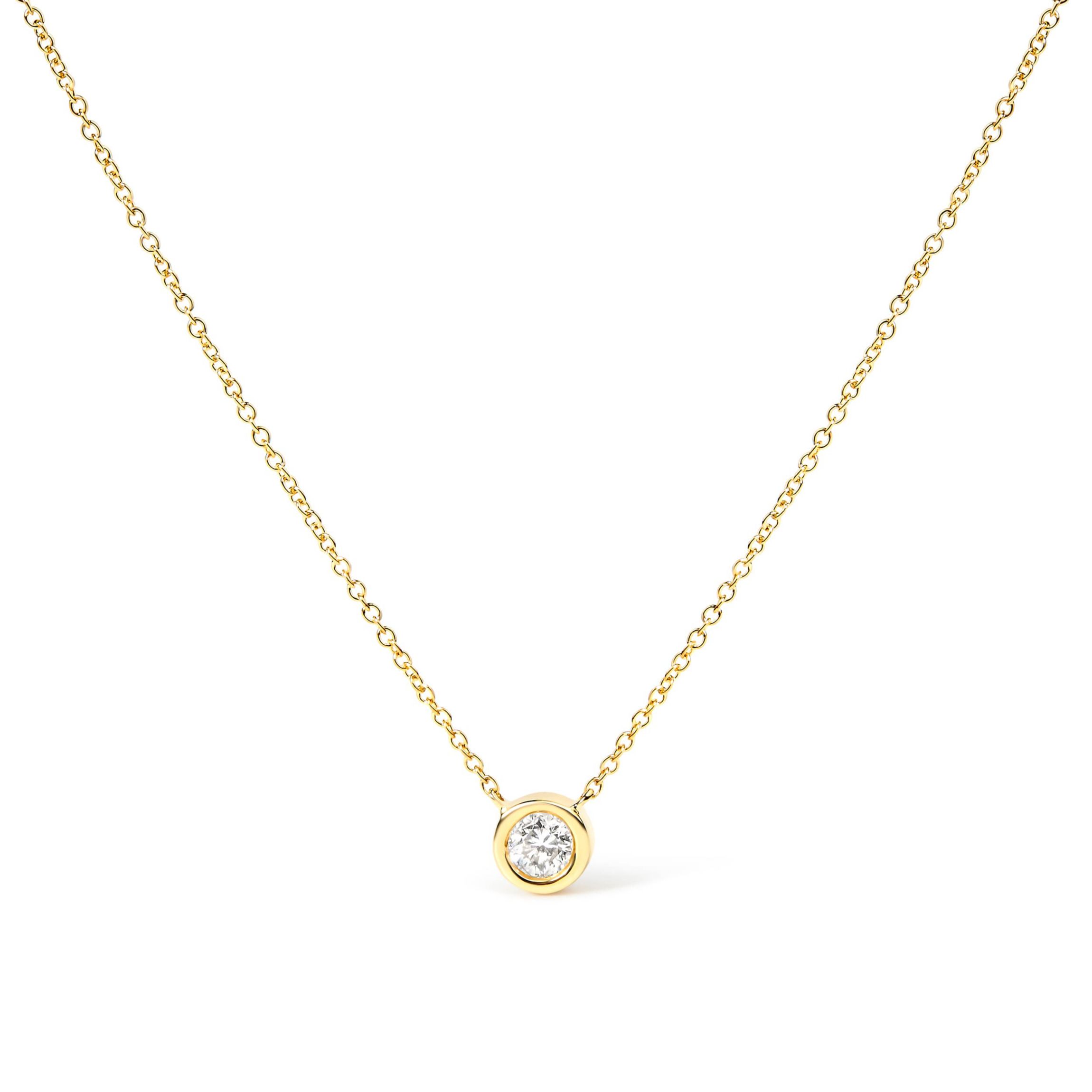 10K Yellow Gold 1/2 Carat Diamond Modern Bezel-Set Solitaire Pendant Necklace