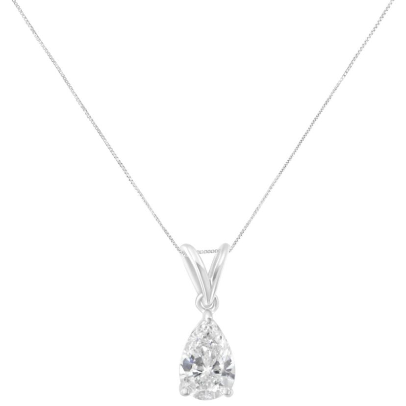IGI certified 10K White Gold 1/2 cttw Diamond Pear Pendant Necklace