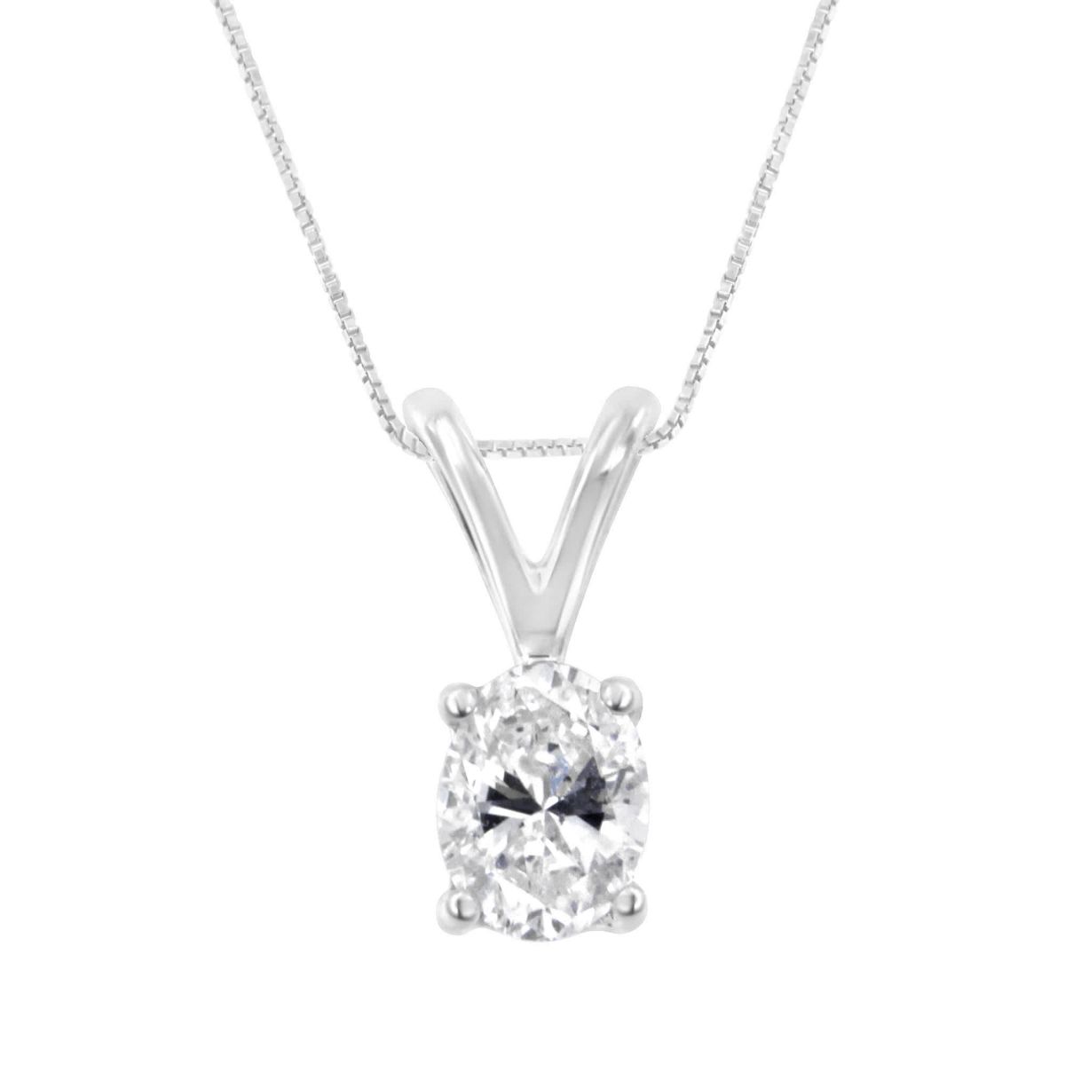 IGI Certified 10KT White Gold Diamond Oval Pendant Necklace