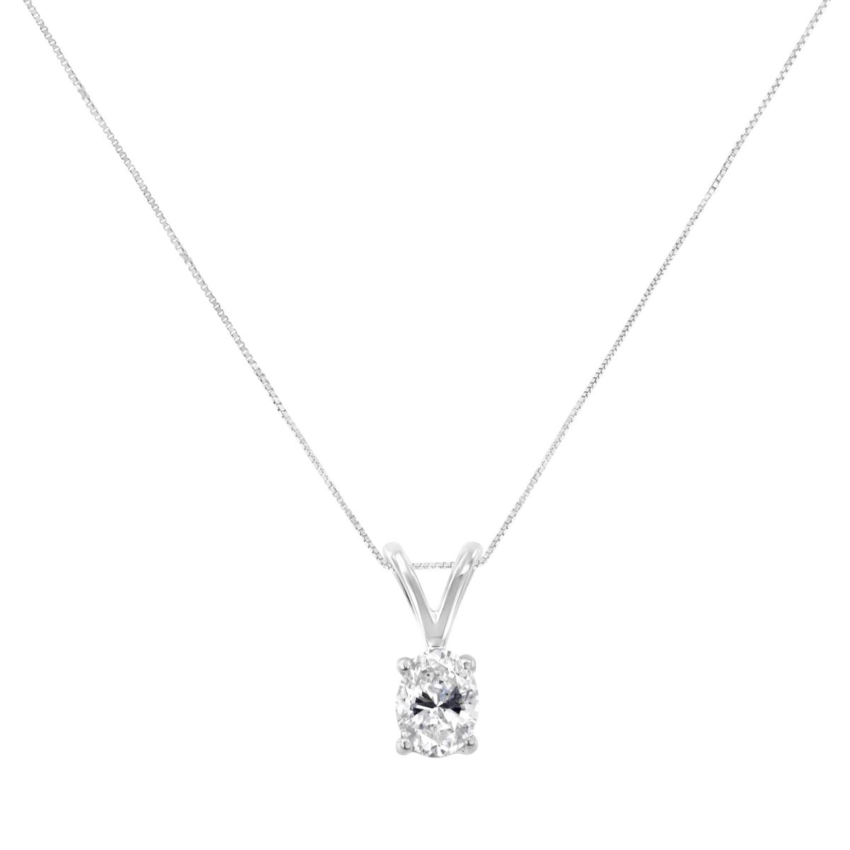 IGI Certified 10KT White Gold Diamond Oval Pendant Necklace