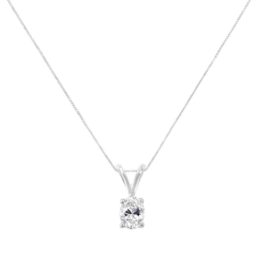 IGI Certified 10KT White Gold Diamond Oval Pendant Necklace
