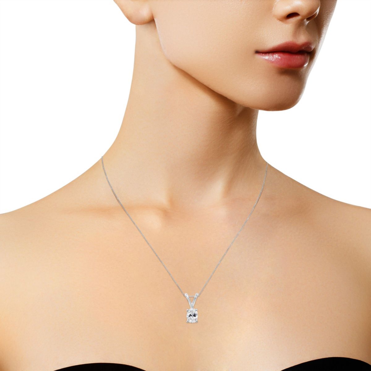 IGI Certified 10KT White Gold Diamond Oval Pendant Necklace
