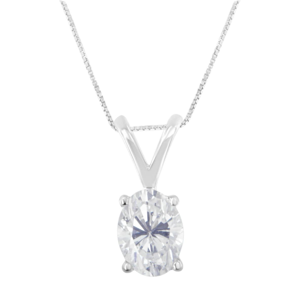 IGI Certified 10K White Gold 3/8 cttw Diamond Oval Pendant Necklace - Size 18"