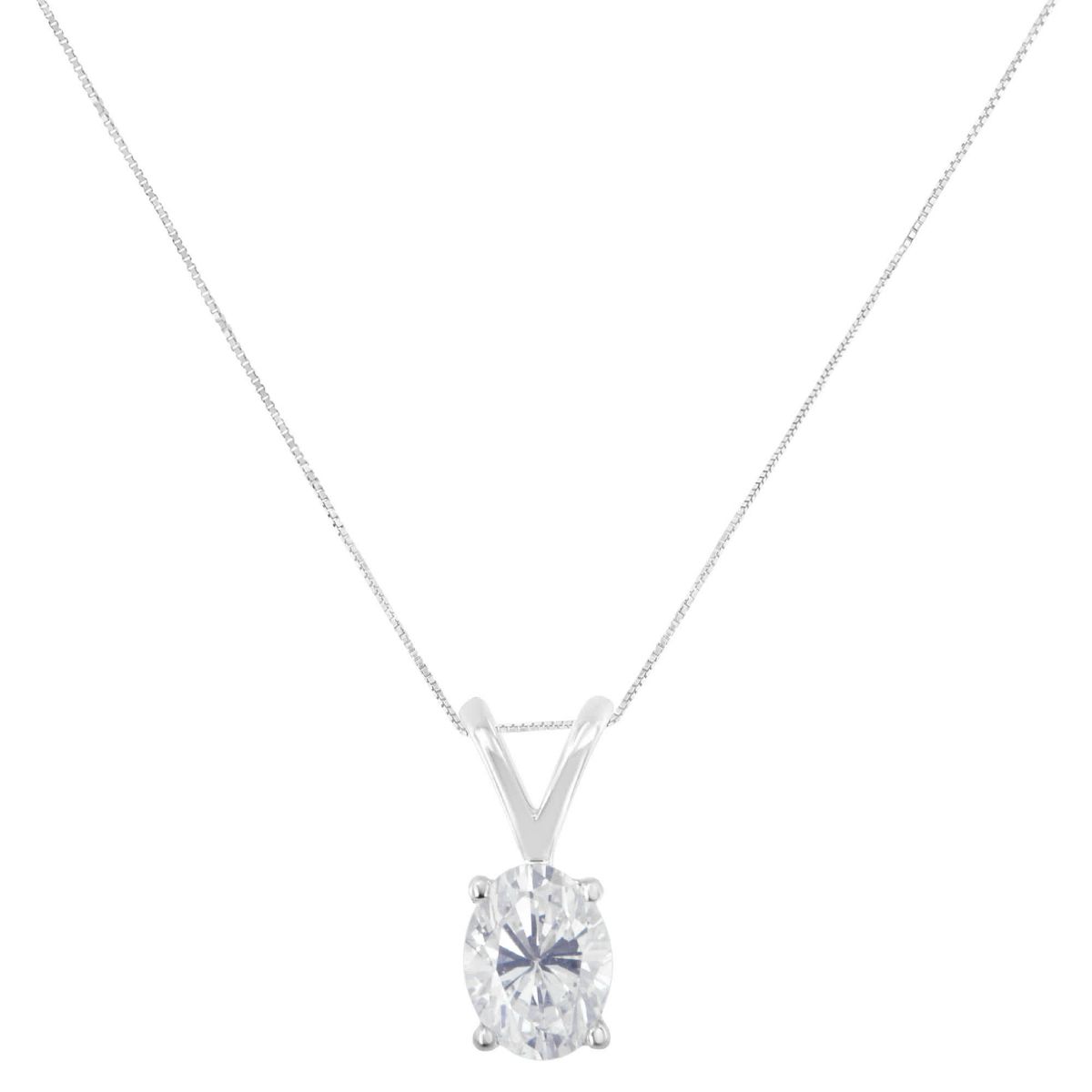 IGI Certified 10K White Gold 3/8 cttw Diamond Oval Pendant Necklace - Size 18"